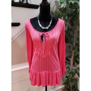 Vintage America Women's Pink 100% Viscose Scoop Neck Long Sleeve Top Blouse XL